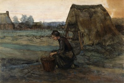 Peasant Woman Kneeling in Front of a Hut by Vincent van Gogh